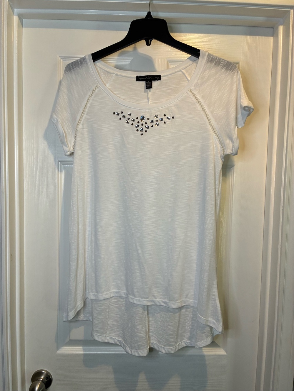 French Laundry White Short-Sleeve Tee with Front Rhinestones